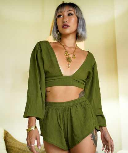 Sabrina Crinkle Top & Shorts (Green)