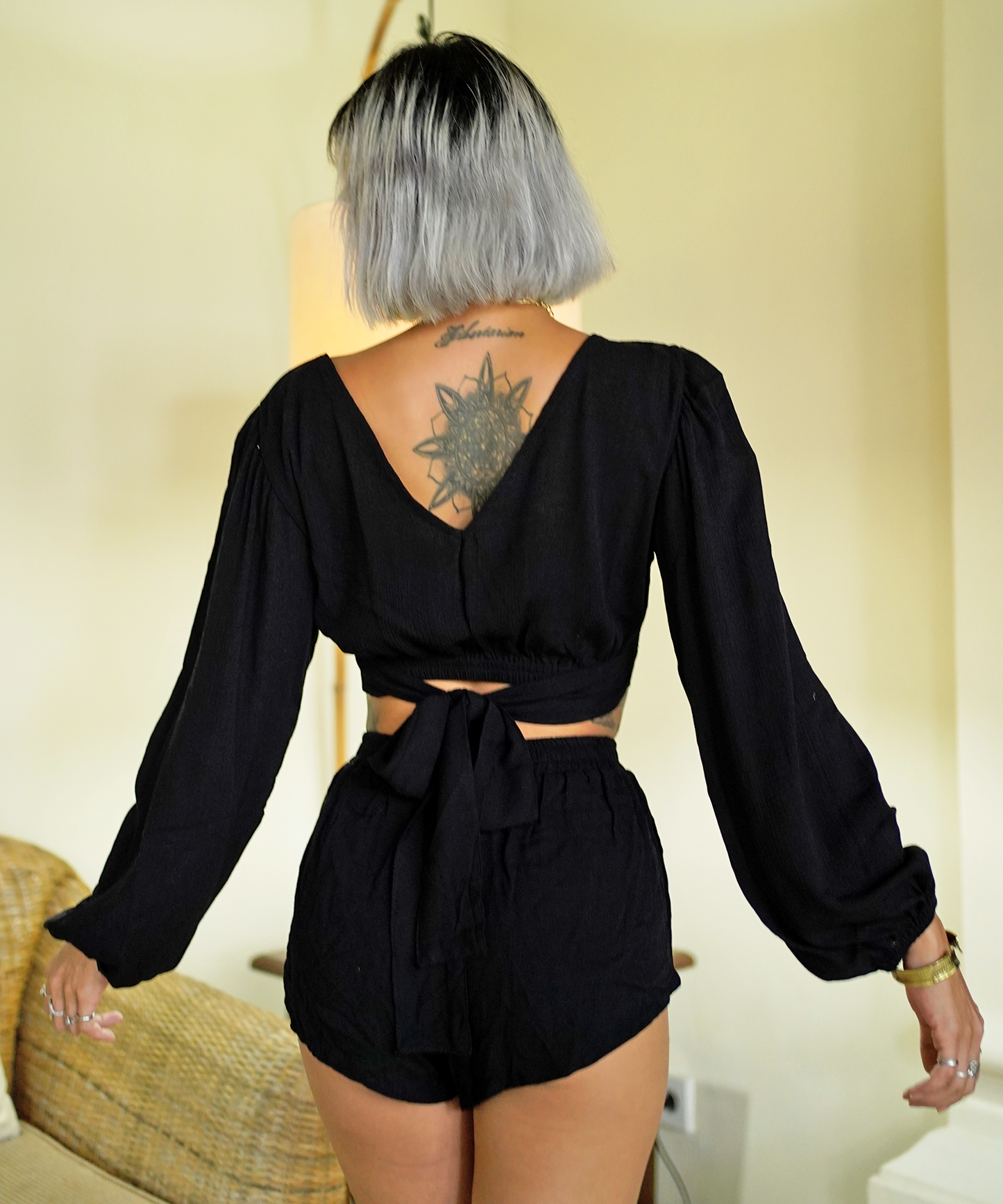Sabrina Crinkle Top & Shorts (Black)