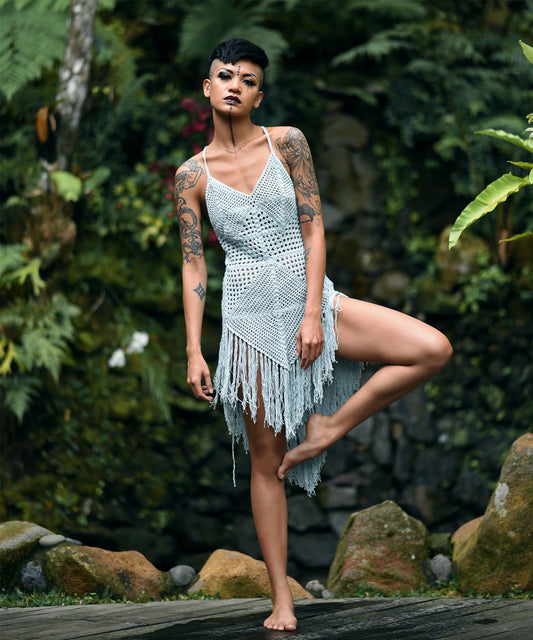 Diamond Crochet Beach Dress (Pale Blue)