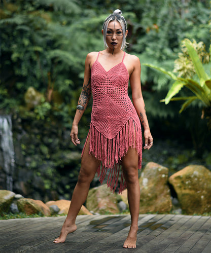 Diamond Crochet Beach Dress (Pink)