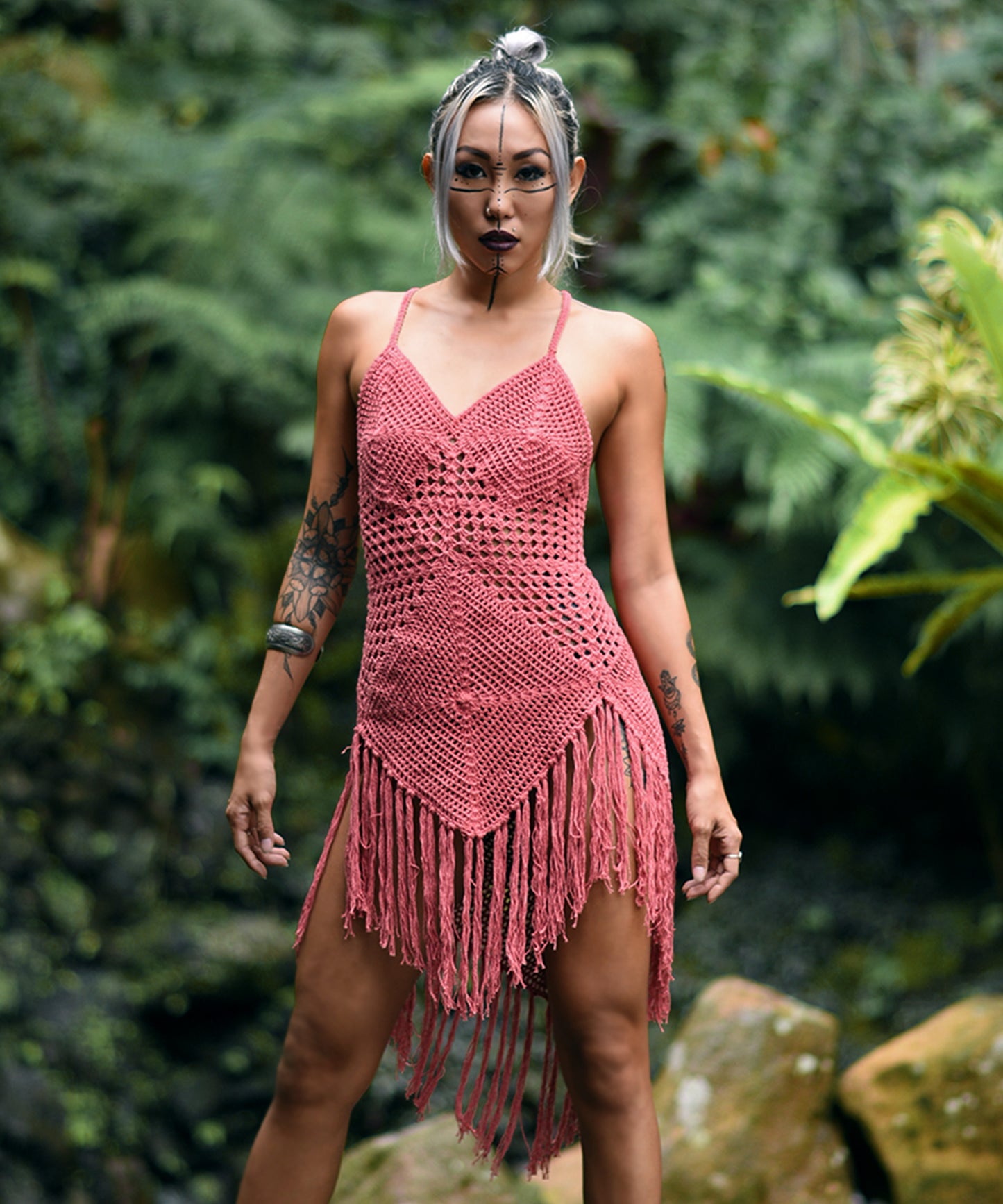 Diamond Crochet Beach Dress (Pink)