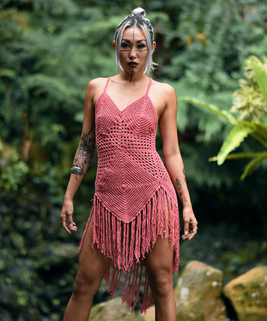 Diamond Crochet Beach Dress (Pink)