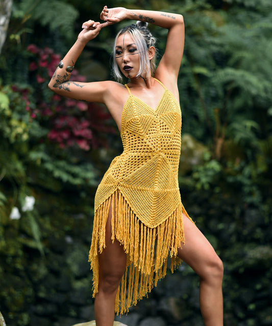 Diamond Crochet Beach Dress (Yellow)