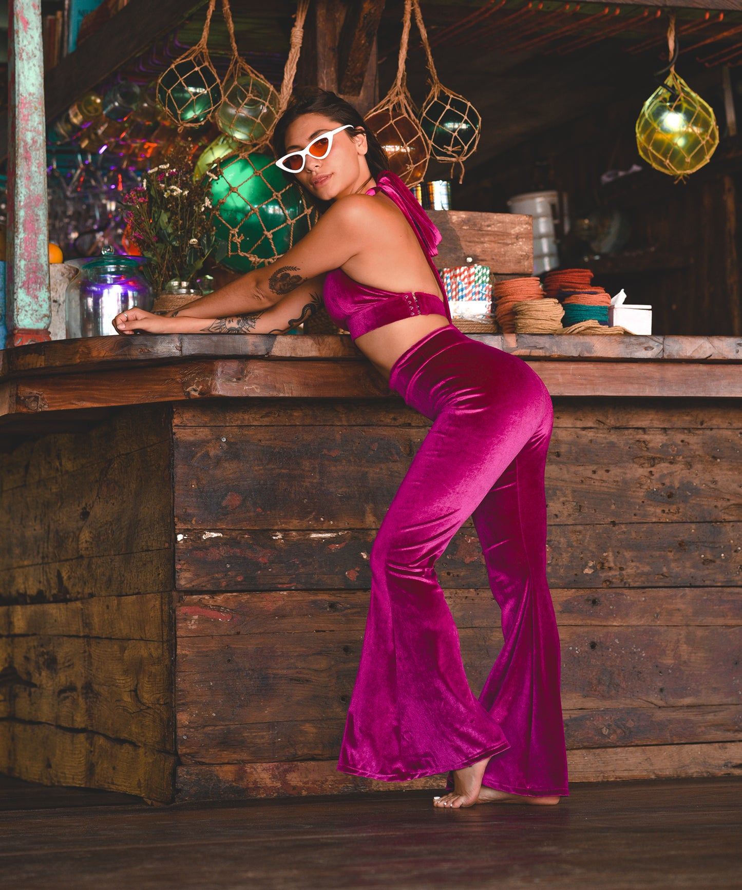 Raspberry Boogie Bell Velvet Pants