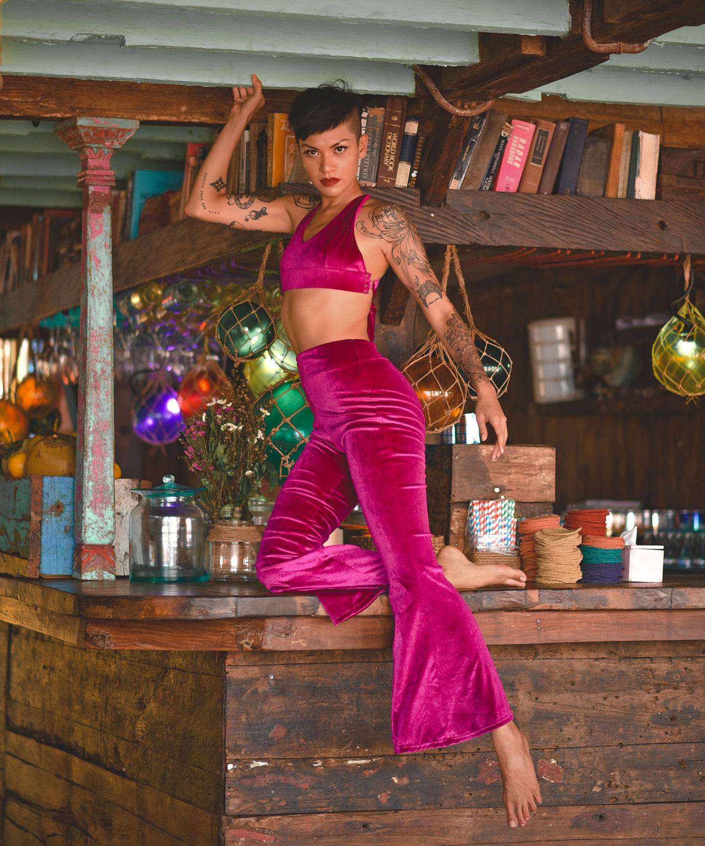 Raspberry Boogie Bell Velvet Pants