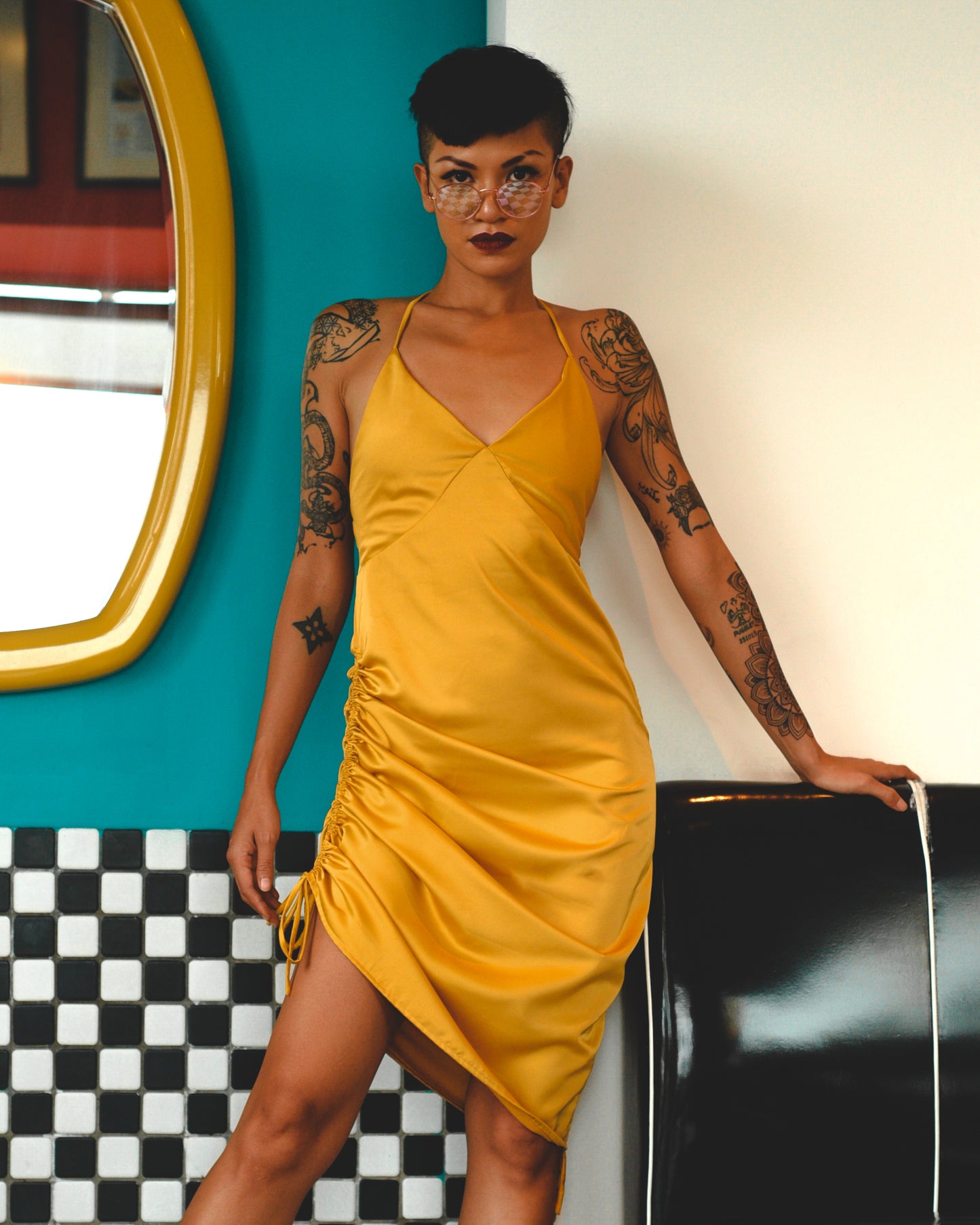 Lemon Jitterbug Satin Dress