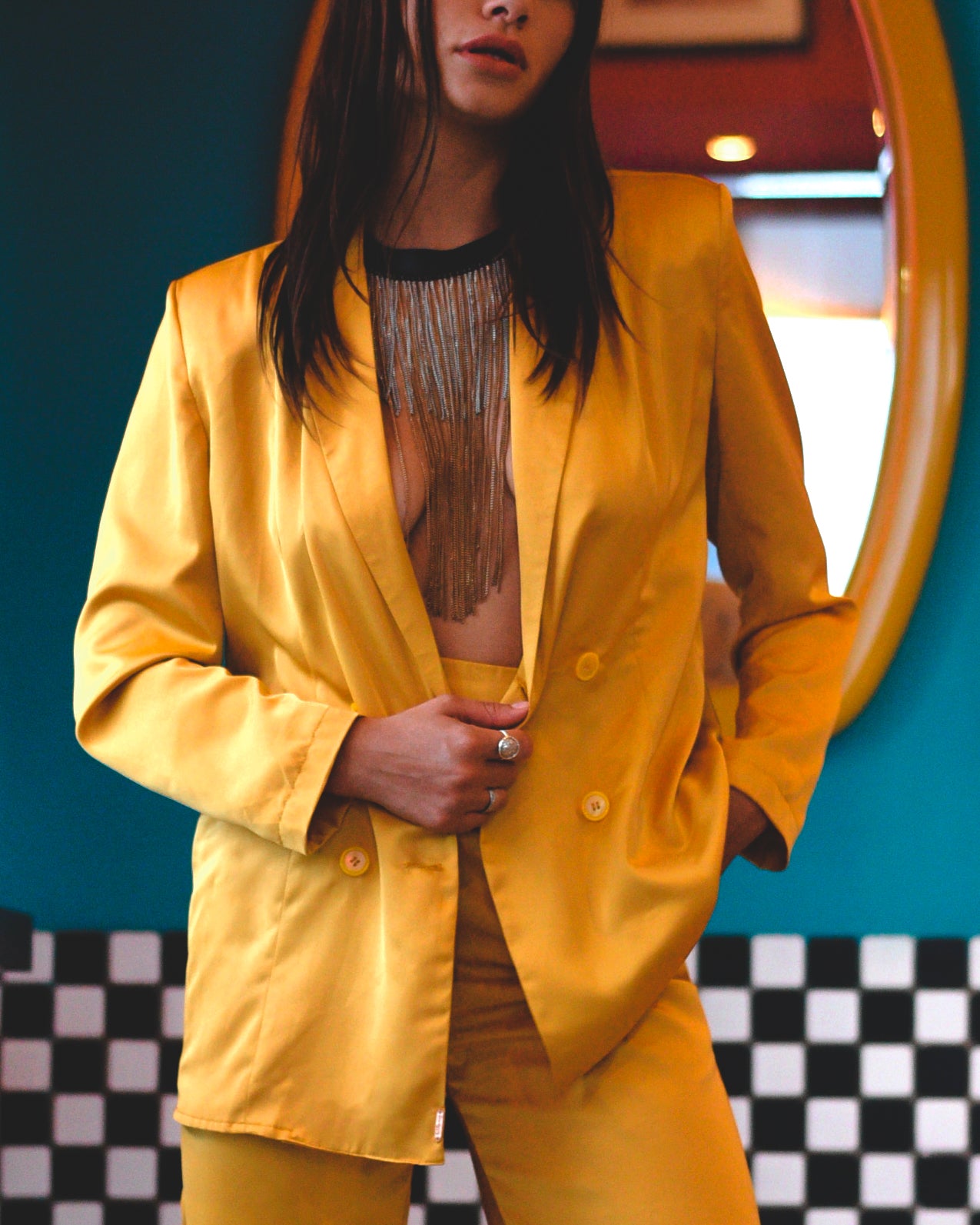 Lemon Disco Cisco Satin Pantsuit