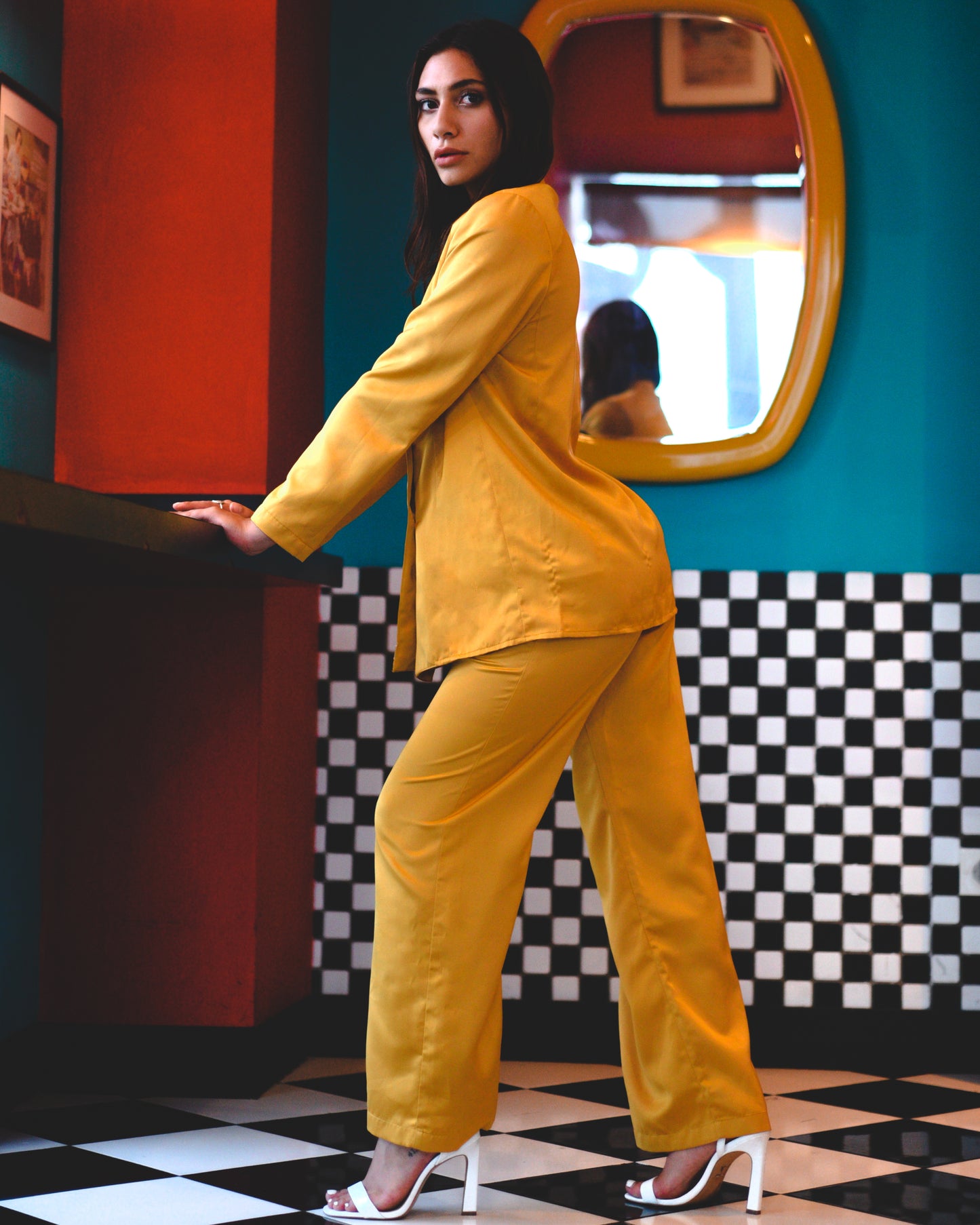 Lemon Disco Cisco Satin Pantsuit