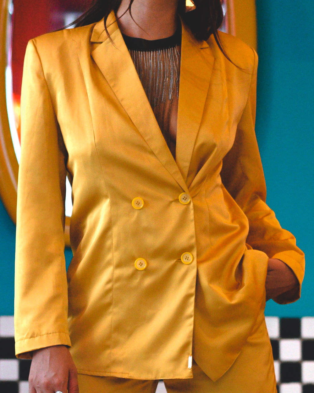 Lemon Disco Cisco Satin Pantsuit