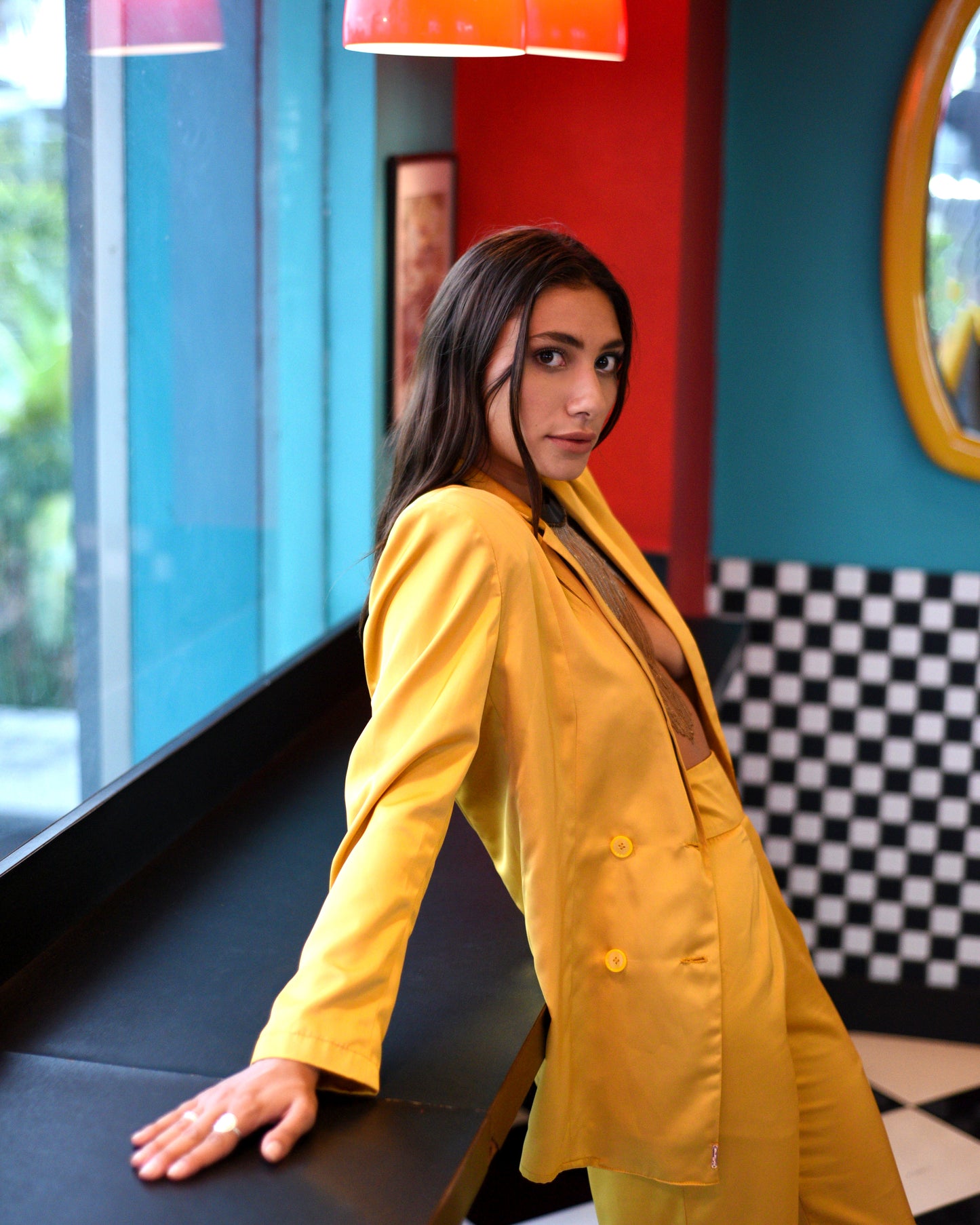 Lemon Disco Cisco Satin Pantsuit