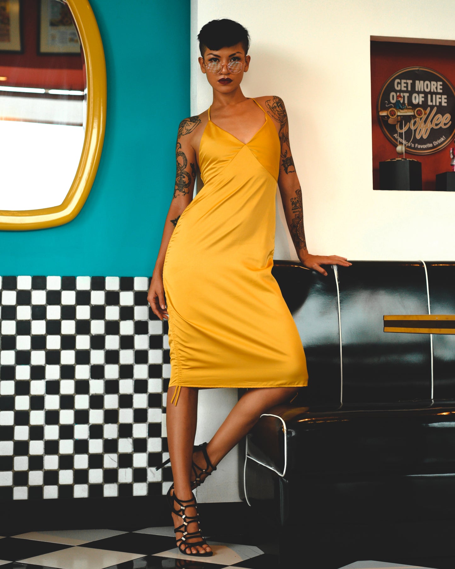 Lemon Jitterbug Satin Dress