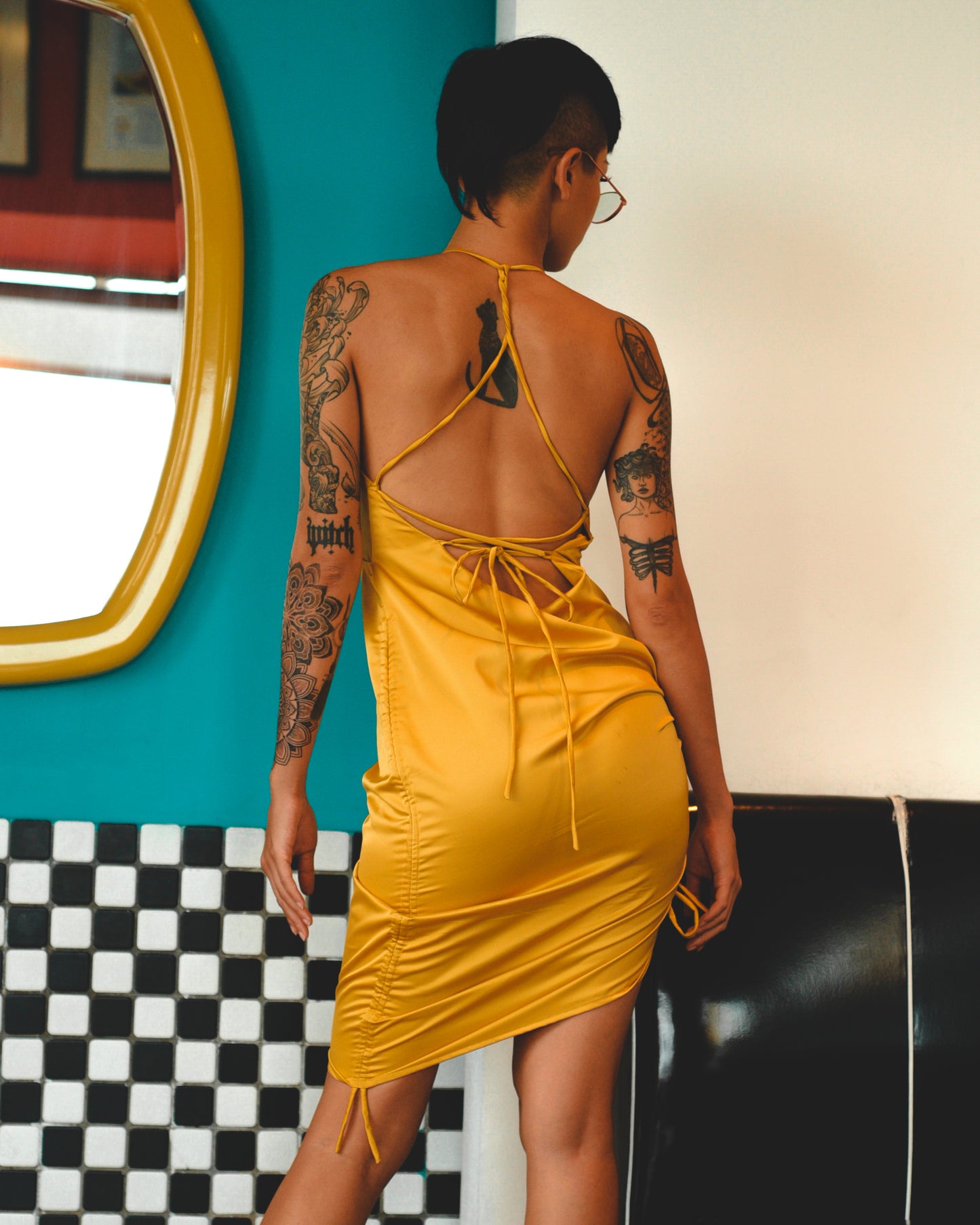 Lemon Jitterbug Satin Dress