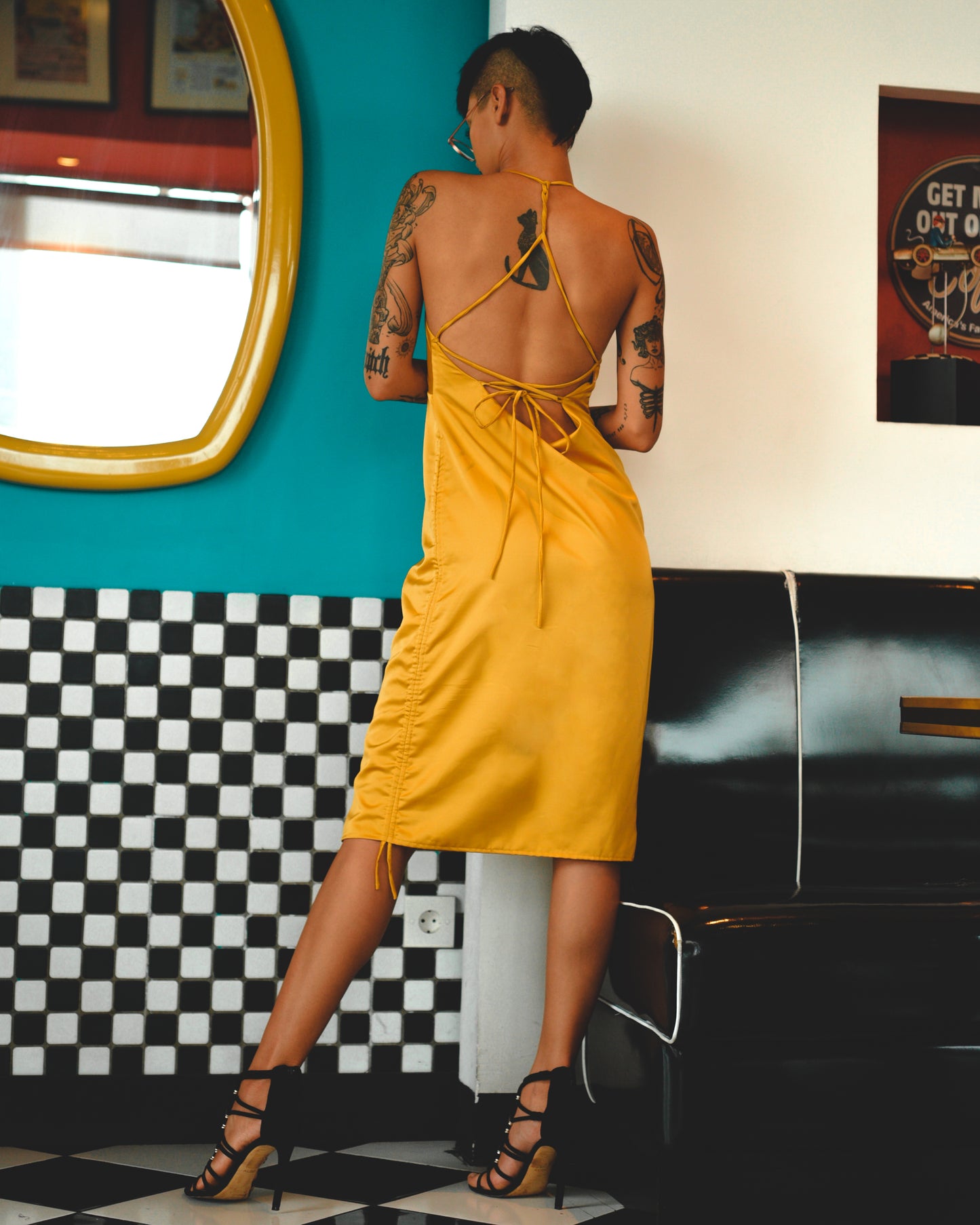 Lemon Jitterbug Satin Dress